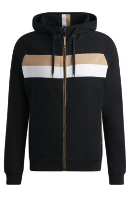 Equestrian zip-up hoodie in Italian stretch cotton, Black