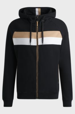 Equestrian zip-up hoodie in Italian stretch cotton, Black
