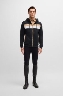 Equestrian zip-up hoodie in Italian stretch cotton, Black