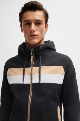 Equestrian zip-up hoodie in Italian stretch cotton, Black