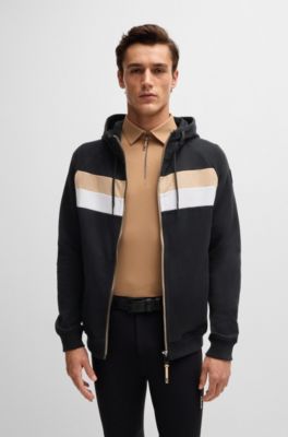 Equestrian zip-up hoodie in Italian stretch cotton, Black