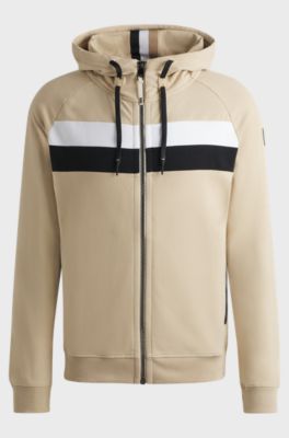 Equestrian zip-up hoodie in Italian stretch cotton, Light Beige