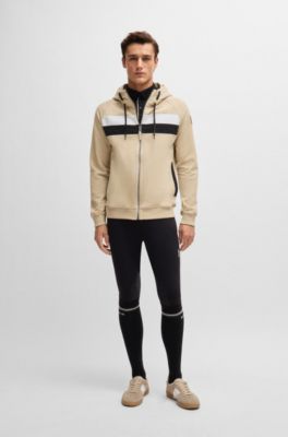 Equestrian zip-up hoodie in Italian stretch cotton, Light Beige