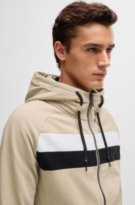 Equestrian zip-up hoodie in Italian stretch cotton, Light Beige