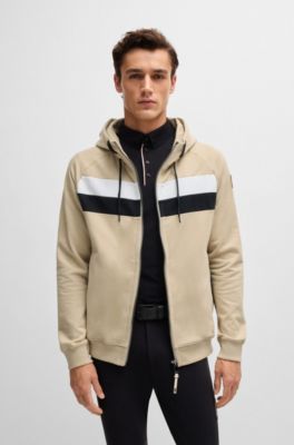 Equestrian zip-up hoodie in Italian stretch cotton, Light Beige