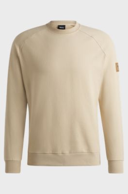 Equestrian sweater in Italian stretch cotton, Light Beige