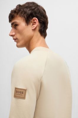 Equestrian sweater in Italian stretch cotton, Light Beige