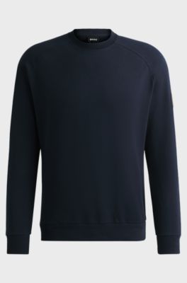 Equestrian sweater in Italian stretch cotton, Dark Blue