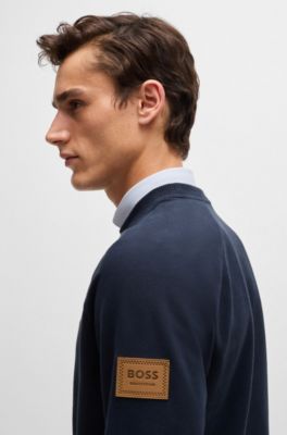 Equestrian sweater in Italian stretch cotton, Dark Blue