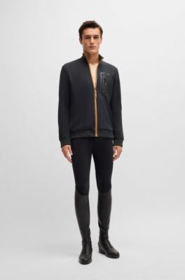 Equestrian cardigan with zipped chest pocket, Black
