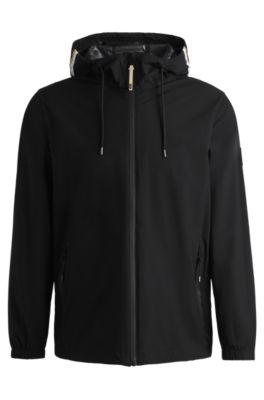 Equestrian waterproof jacket with signature stripe, Black