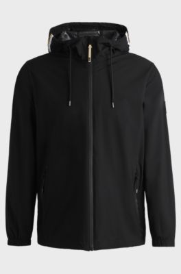 Equestrian waterproof jacket with signature stripe, Black