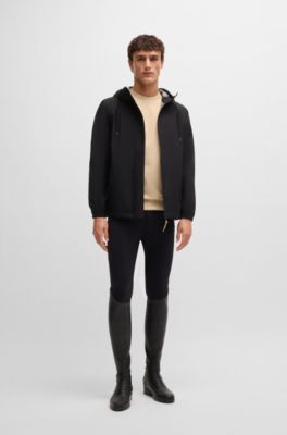Equestrian waterproof jacket with signature stripe, Black