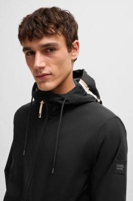 Equestrian waterproof jacket with signature stripe, Black