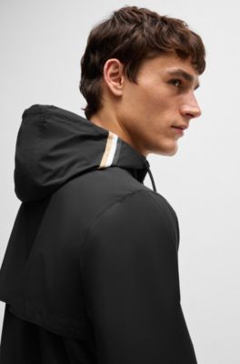 Equestrian waterproof jacket with signature stripe, Black