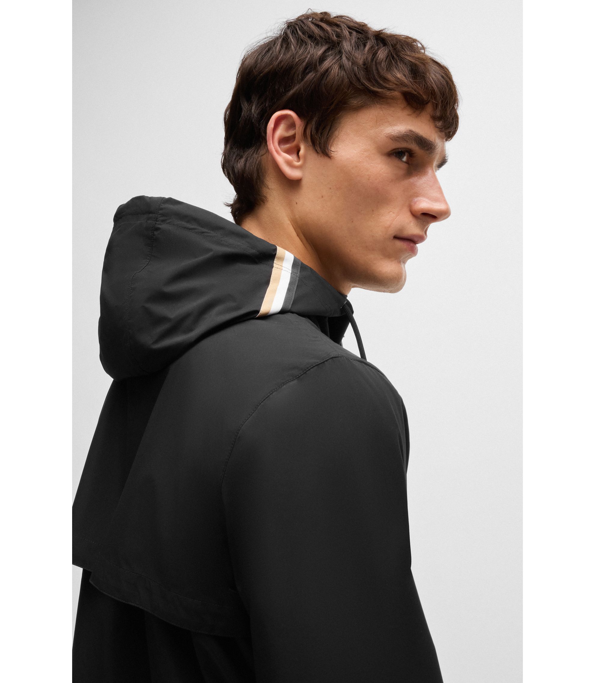 HUGO BOSS✨異素材　ソフトラムレザージャケット　レオパード　ニット　M BOSS - Equestrian waterproof jacket with signature stripe - Black