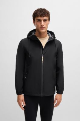 Equestrian waterproof jacket with signature stripe, Black