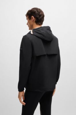 Equestrian waterproof jacket with signature stripe, Black