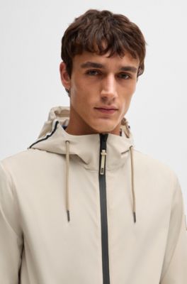 Equestrian waterproof jacket with signature stripe, Light Beige