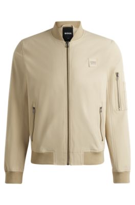 Equestrian cotton-look jacket with logo patch, Light Beige
