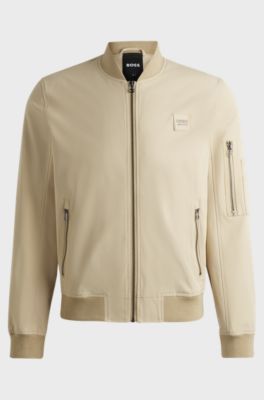 Equestrian cotton-look jacket with logo patch, Light Beige