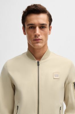 Equestrian cotton-look jacket with logo patch, Light Beige