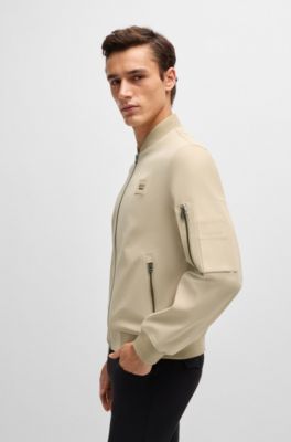 Equestrian cotton-look jacket with logo patch, Light Beige