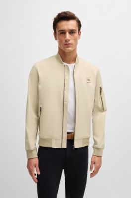Equestrian cotton-look jacket with logo patch, Light Beige