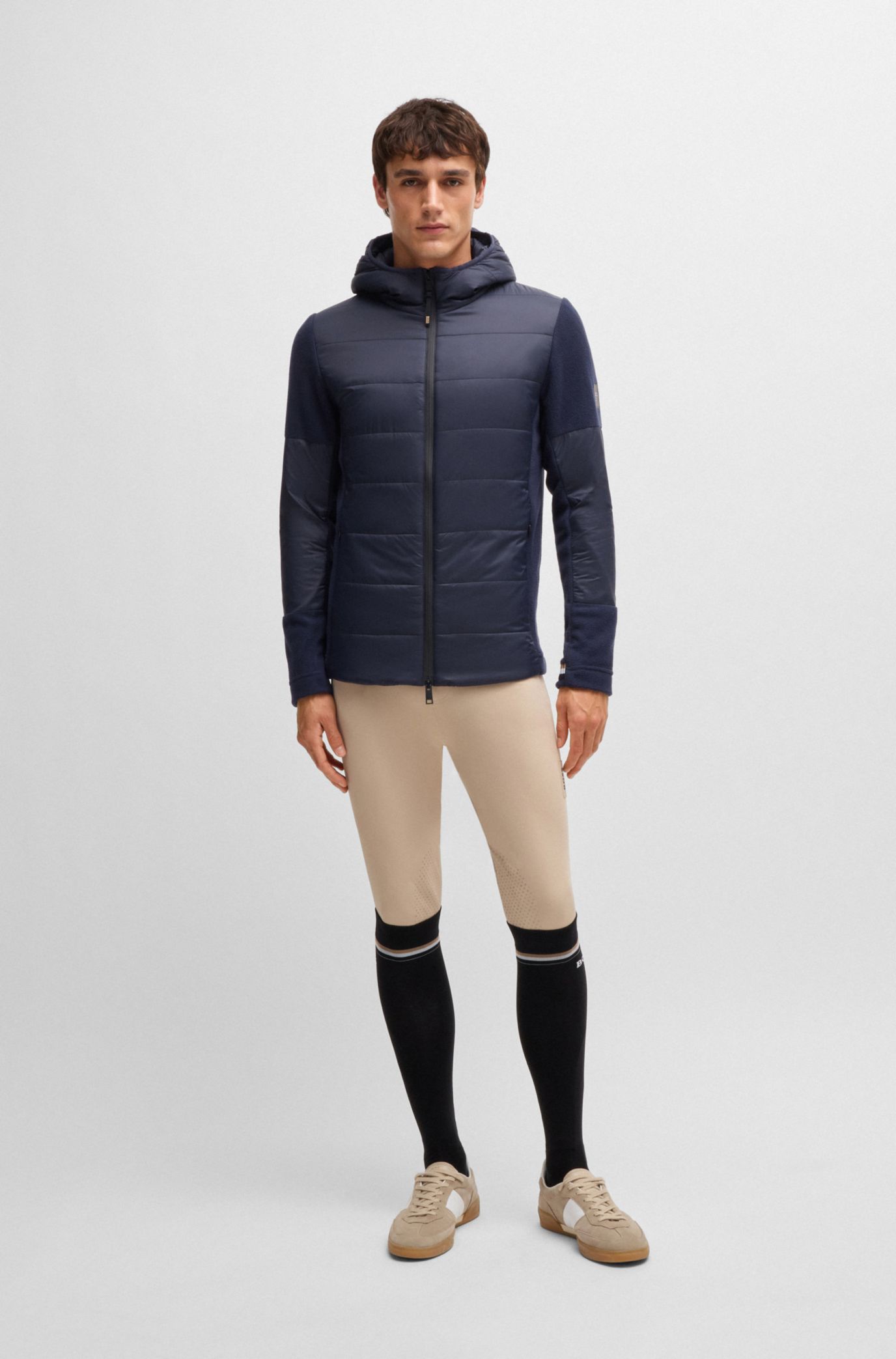 Equestrian water-repellent jacket with fleece details, Dark Blue