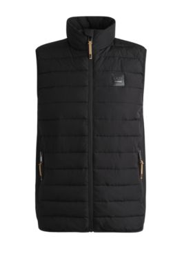 Equestrian water-repellent gilet with logo patch, Black