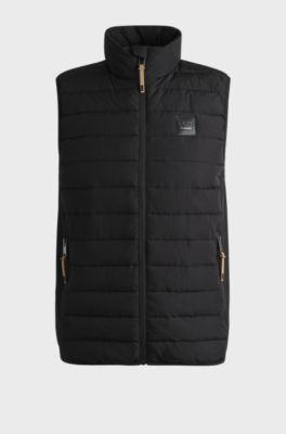 Equestrian water-repellent gilet with logo patch, Black