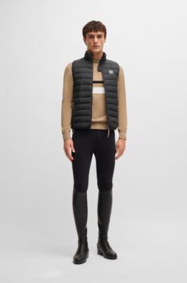 Equestrian water-repellent gilet with logo patch, Black