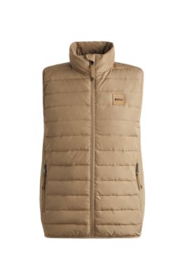 Equestrian water-repellent gilet with logo patch, Beige