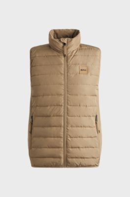 Equestrian water-repellent gilet with logo patch, Beige