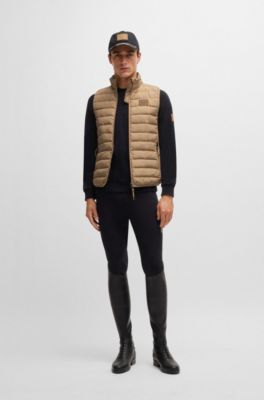 Equestrian water-repellent gilet with logo patch, Beige
