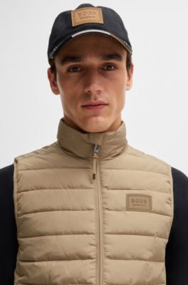 Equestrian water-repellent gilet with logo patch, Beige