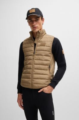 Equestrian water-repellent gilet with logo patch, Beige