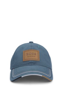 Equestrian cap with retro-inspired logo patch, Blue