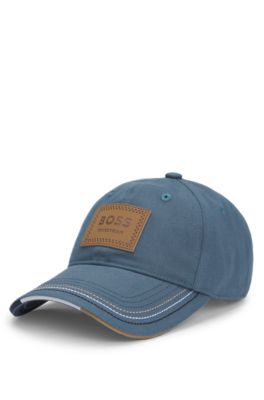 Equestrian cap with retro-inspired logo patch, Blue