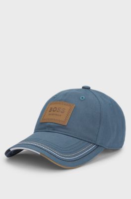 Equestrian cap with retro-inspired logo patch, Blue