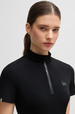 Equestrian show shirt in ribbed stretch fabric, Black