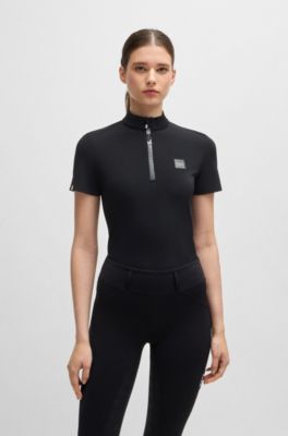 Equestrian show shirt in ribbed stretch fabric, Black