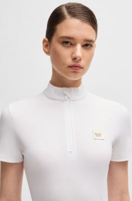 Camisa de exhibici&oacute;n para equitaci&oacute;n en tejido el&aacute;stico de canal&eacute;, Blanco