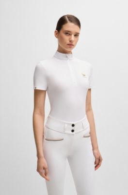 Camisa de exhibici&oacute;n para equitaci&oacute;n en tejido el&aacute;stico de canal&eacute;, Blanco