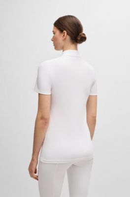 Camisa de exhibici&oacute;n para equitaci&oacute;n en tejido el&aacute;stico de canal&eacute;, Blanco