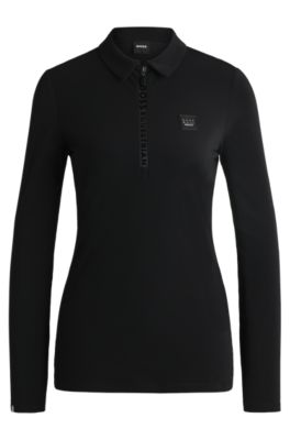 Equestrian training shirt in stretch piqu&eacute;, Black