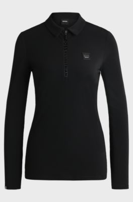 Equestrian training shirt in stretch piqu&eacute;, Black