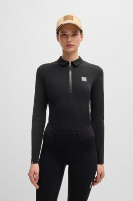 Equestrian training shirt in stretch piqu&eacute;, Black