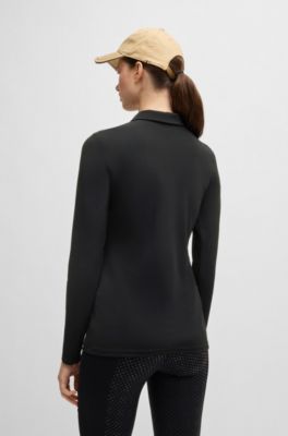 Camisa de entrenamiento para equitaci&oacute;n en piqu&eacute; el&aacute;stico, Negro