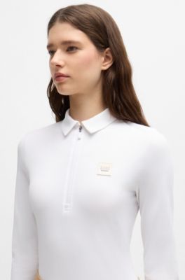 Equestrian training shirt in stretch piqu&eacute;, White